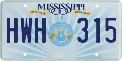 MS license plate HWH315