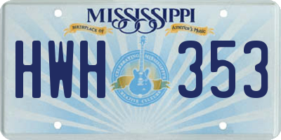 MS license plate HWH353
