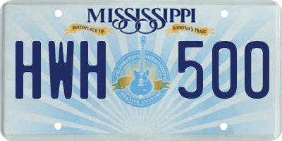 MS license plate HWH500