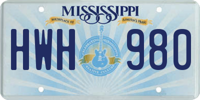 MS license plate HWH980