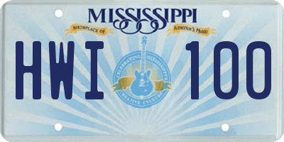 MS license plate HWI100