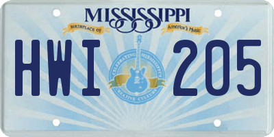 MS license plate HWI205
