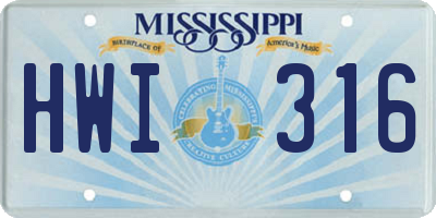 MS license plate HWI316