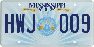 MS license plate HWJ009