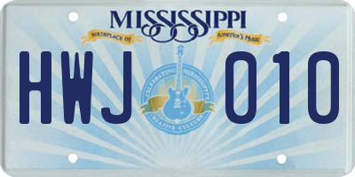 MS license plate HWJ010