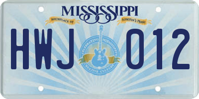 MS license plate HWJ012