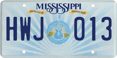 MS license plate HWJ013