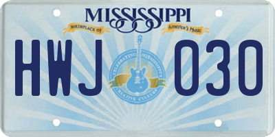 MS license plate HWJ030