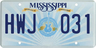 MS license plate HWJ031