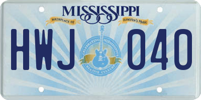 MS license plate HWJ040
