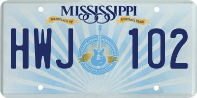 MS license plate HWJ102