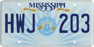 MS license plate HWJ203