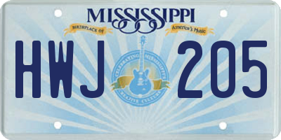 MS license plate HWJ205