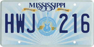 MS license plate HWJ216
