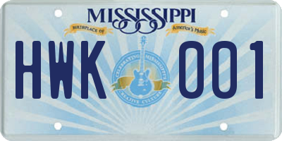MS license plate HWK001