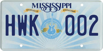 MS license plate HWK002