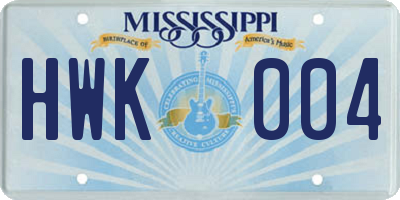 MS license plate HWK004