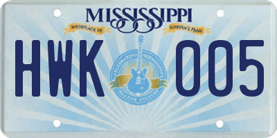 MS license plate HWK005