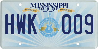MS license plate HWK009