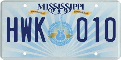 MS license plate HWK010