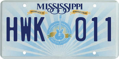 MS license plate HWK011