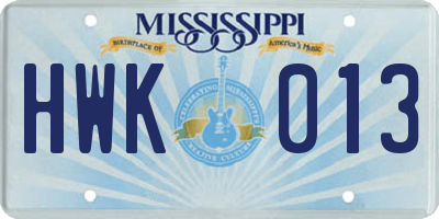 MS license plate HWK013