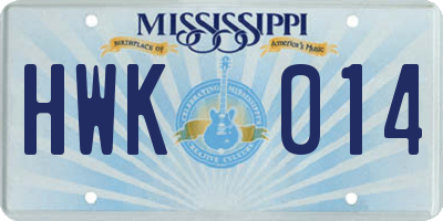 MS license plate HWK014