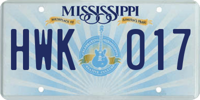 MS license plate HWK017