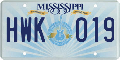 MS license plate HWK019