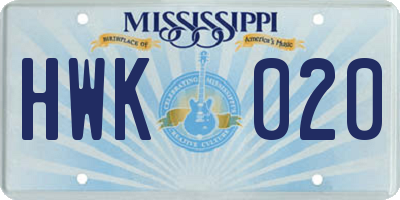 MS license plate HWK020