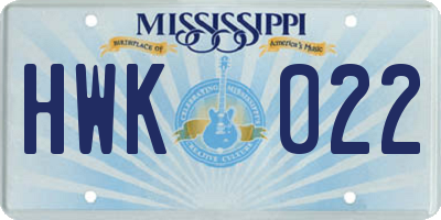 MS license plate HWK022