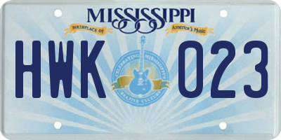 MS license plate HWK023