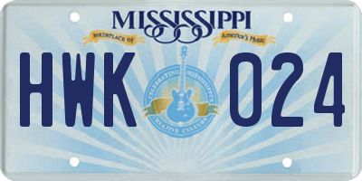 MS license plate HWK024