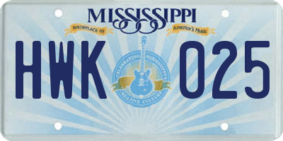 MS license plate HWK025
