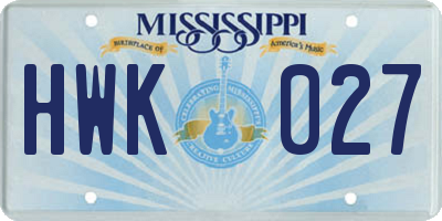 MS license plate HWK027