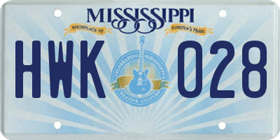 MS license plate HWK028