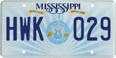 MS license plate HWK029