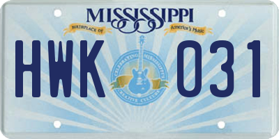 MS license plate HWK031