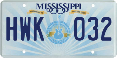 MS license plate HWK032