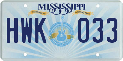 MS license plate HWK033