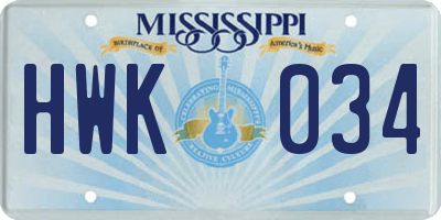 MS license plate HWK034