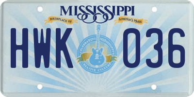 MS license plate HWK036