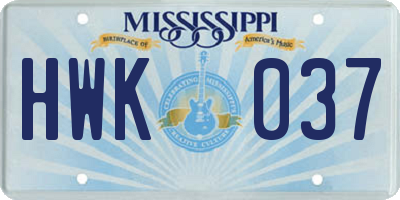 MS license plate HWK037
