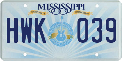 MS license plate HWK039