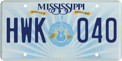 MS license plate HWK040