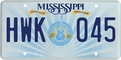 MS license plate HWK045