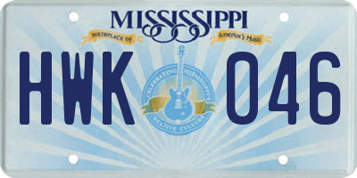 MS license plate HWK046