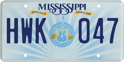 MS license plate HWK047