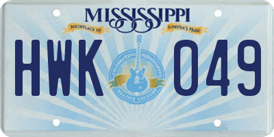 MS license plate HWK049