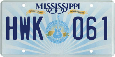 MS license plate HWK061